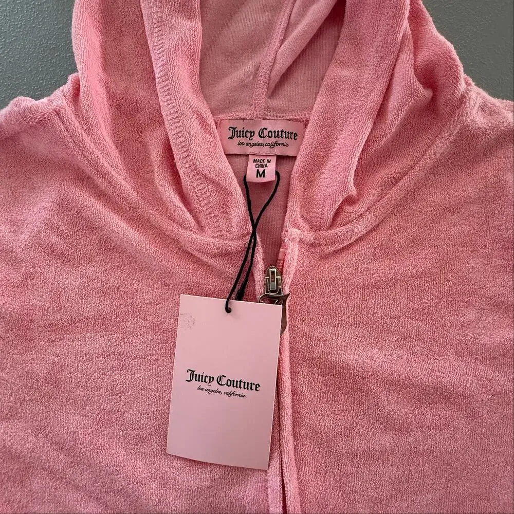 Juicy Couture Pink Bling Velour Tracksuit Set Short Sleeve Hoodie Shorts NWT